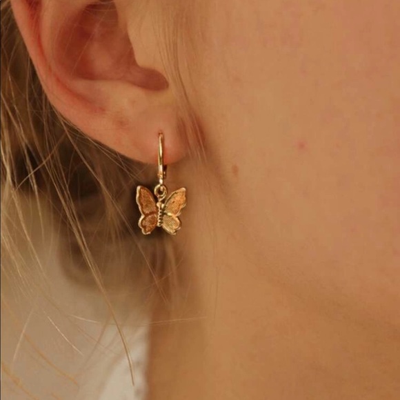 • Mariah • Butterfly Drop Earrings - Gold or Silver - Picture 2 of 5